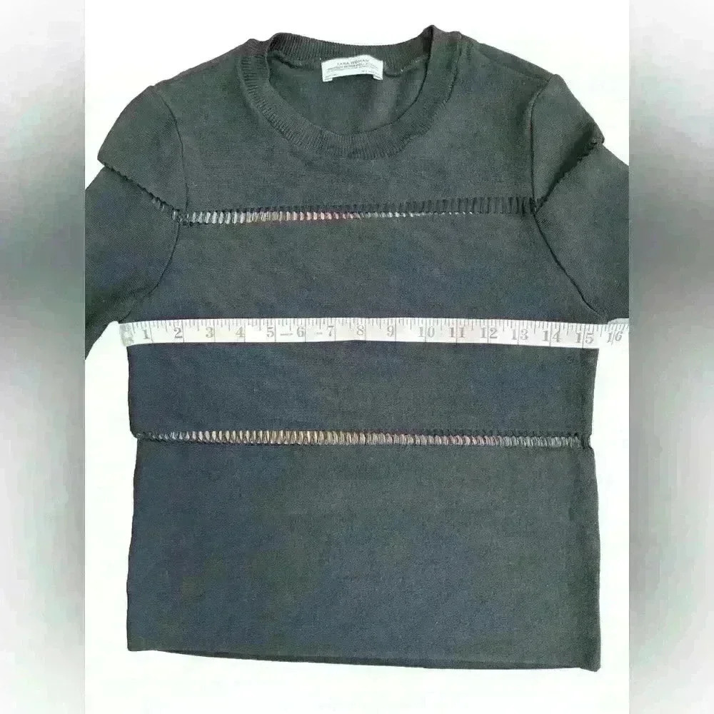 Zara Women’s Premium Denim Collection Knit Mesh Cut Out Sweater Black Size S - Picture 7 of 9